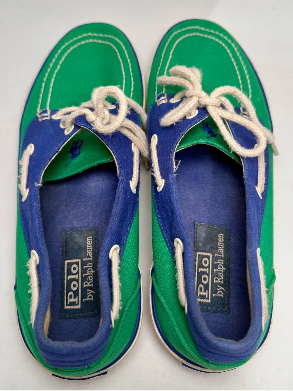 VTG POLO Ralph Lauren Franz Lace Up Blue Green Sneakers Deck Boat Shoes Men 10 D